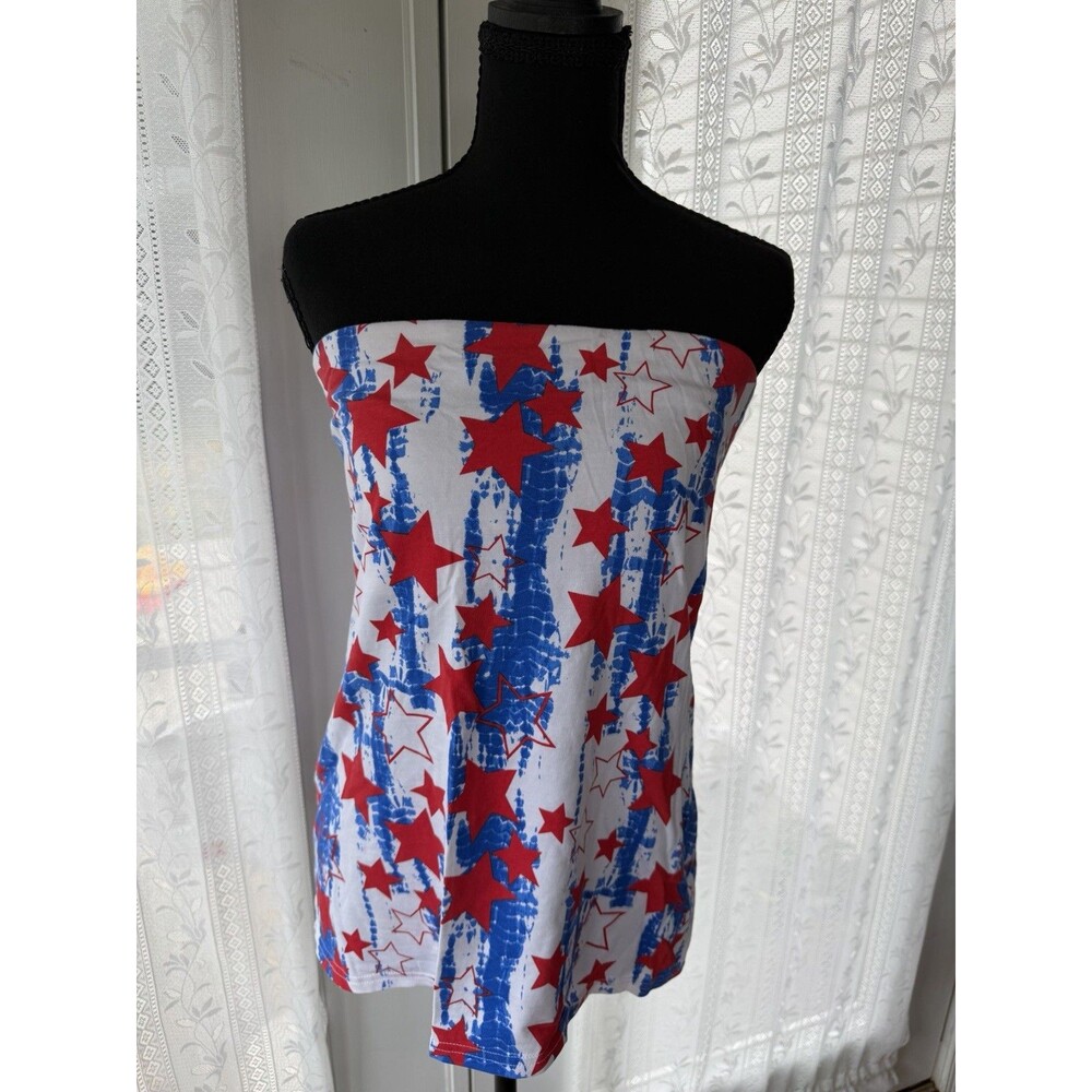 Tube Top Tank Womens Size XL Blue Red White Stars Patriotic Strapless Halter